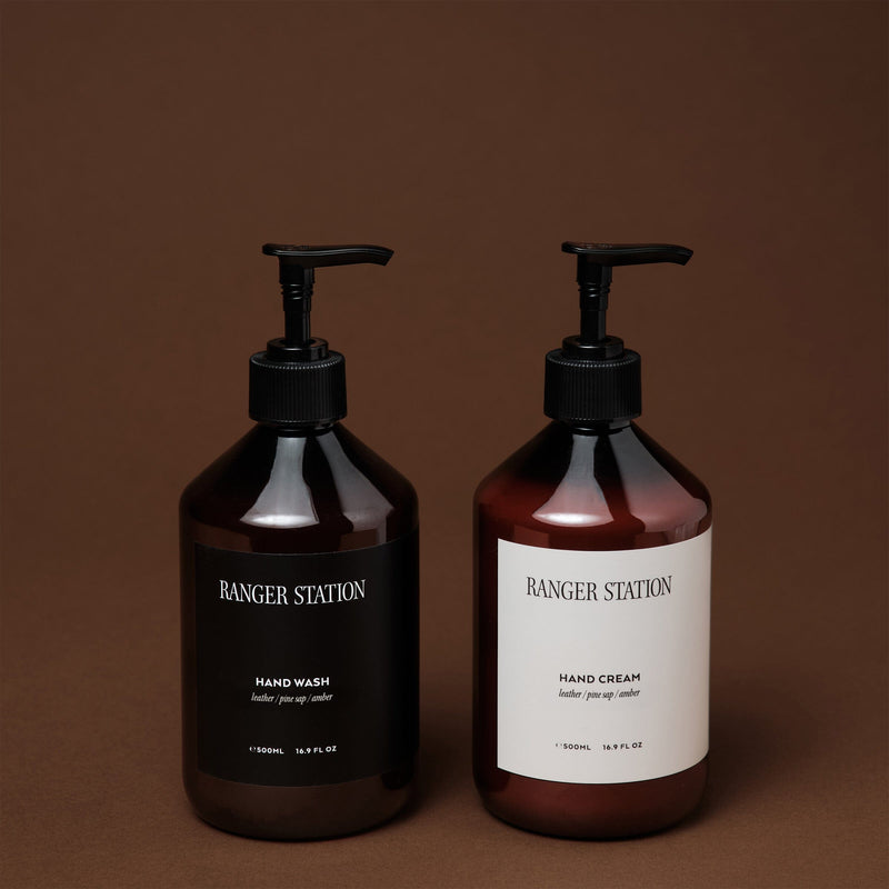 HAND WASH + CREAM SET Hand + Body scent accessories for your sink Leather + Pine (Coming Soon) 